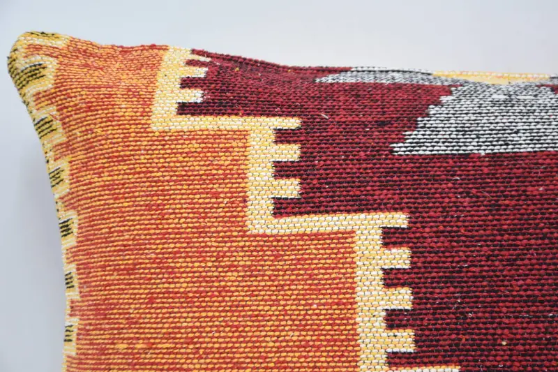 Kilim Pillow, Vintage Throw Pillow Cover, Chair Cushion, Pillow Cover, Throw Kilim Pillow, Boho Pillow Sham Cover, 20x28 Orange Cushion - 2