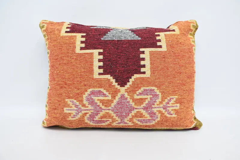 Kilim Pillow, Vintage Throw Pillow Cover, Chair Cushion, Pillow Cover, Throw Kilim Pillow, Boho Pillow Sham Cover, 20x28 Orange Cushion - 1