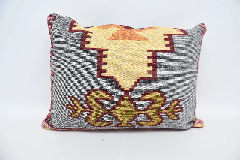 Kilim Pillow, Vintage Throw Pillow Cover, Chair Cushion, Pillow Cover, Throw Kilim Pillow, Boho Pillow Sham Cover, 20x28 Orange Cushion - 6