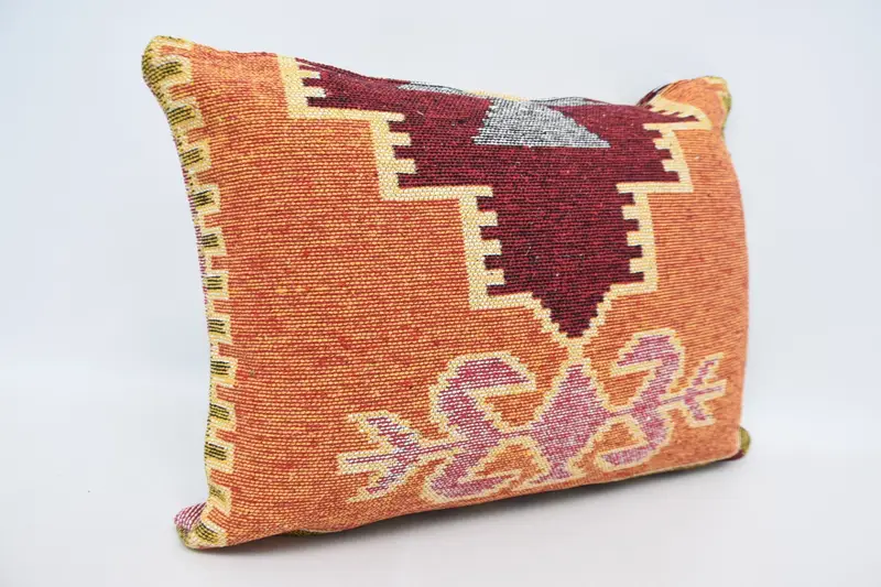 Kilim Pillow, Vintage Throw Pillow Cover, Chair Cushion, Pillow Cover, Throw Kilim Pillow, Boho Pillow Sham Cover, 20x28 Orange Cushion - 3