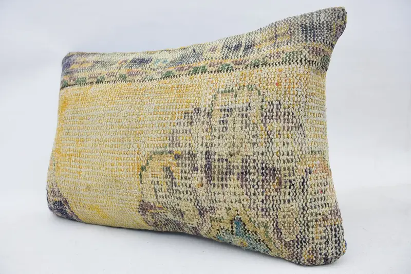 Ethnical Kilim Rug Pillow, Pillow Sham, Floor Pillow Cover, 16x24 Yellow Cushion Cover, Interior Designer Pillow, Kilim Pillow Cover - 3