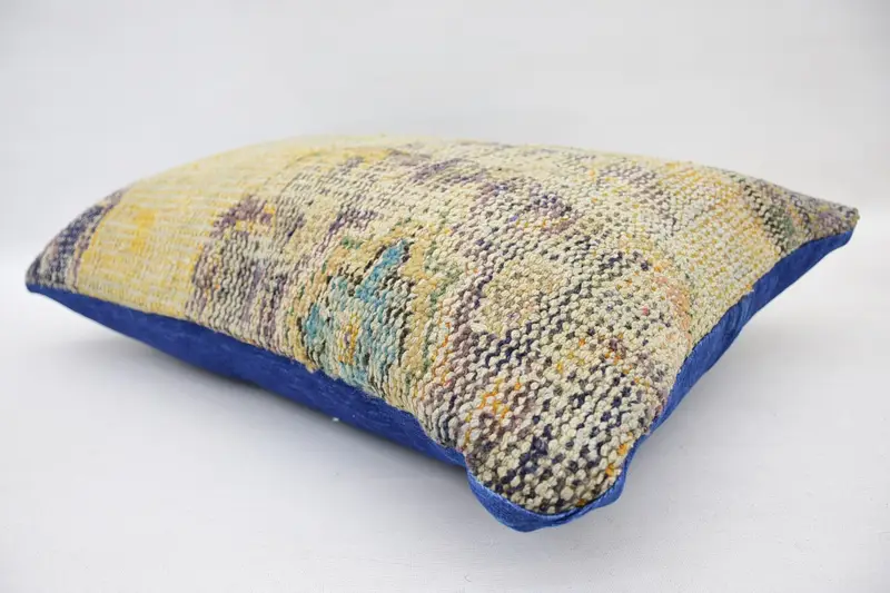 Ethnical Kilim Rug Pillow, Pillow Sham, Floor Pillow Cover, 16x24 Yellow Cushion Cover, Interior Designer Pillow, Kilim Pillow Cover - 6