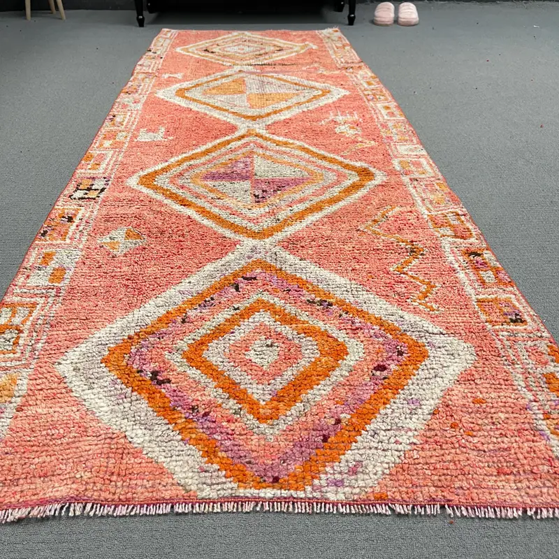 Türkischer 3,2x8,8 ft Teppich, Läufer Vintage Teppich, rot orange gestreifter Teppich - 1