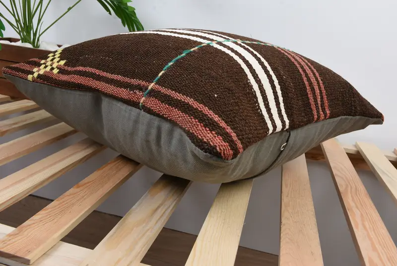 Cushion, Boho Pillow, Vintage Pillow, Living Room Throw Pillow Case, 20x20 Brown Pillow Sham, Living Room Throw Pillow Cover, Kilim Cushion Sham - 6