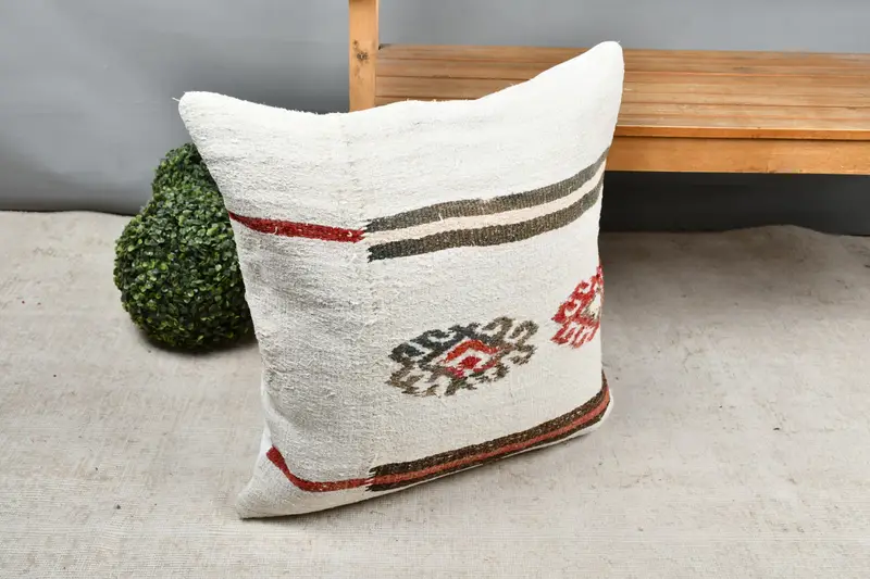 Vintage Kilim Pillow, Pillow Sham, Cotton Cushion Cover, 24x24 Red Pillow Sham, Pillow for Sofa, Southwestern Pillow Case, Turkish Pillow - 7