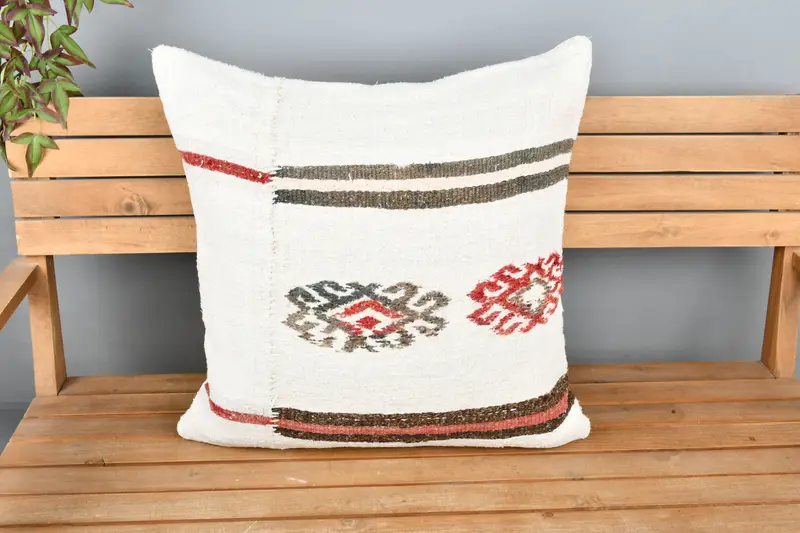 Vintage Kilim Pillow, Pillow Sham, Cotton Cushion Cover, 24x24 Red Pillow Sham, Pillow for Sofa, Southwestern Pillow Case, Turkish Pillow - 6