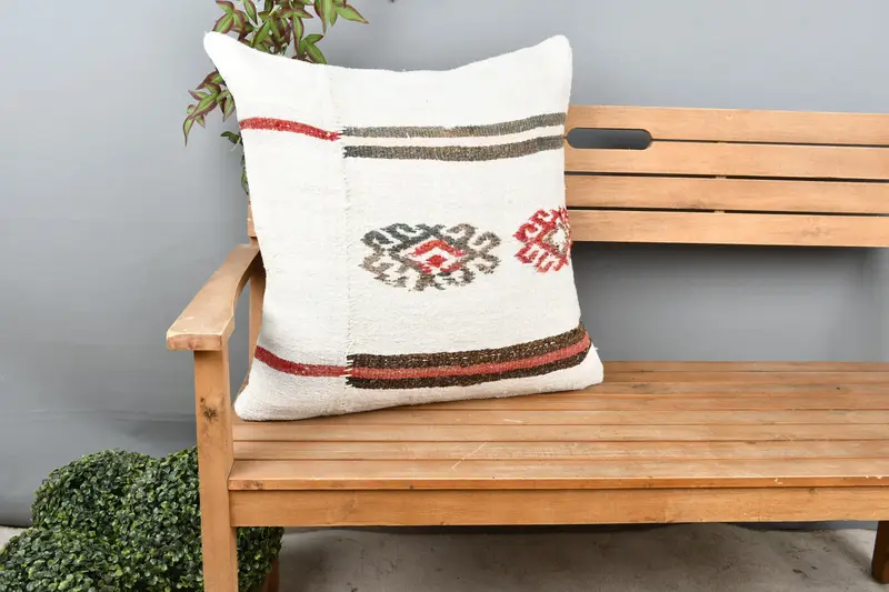 Vintage Kilim Pillow, Pillow Sham, Cotton Cushion Cover, 24x24 Red Pillow Sham, Pillow for Sofa, Southwestern Pillow Case, Turkish Pillow - 1