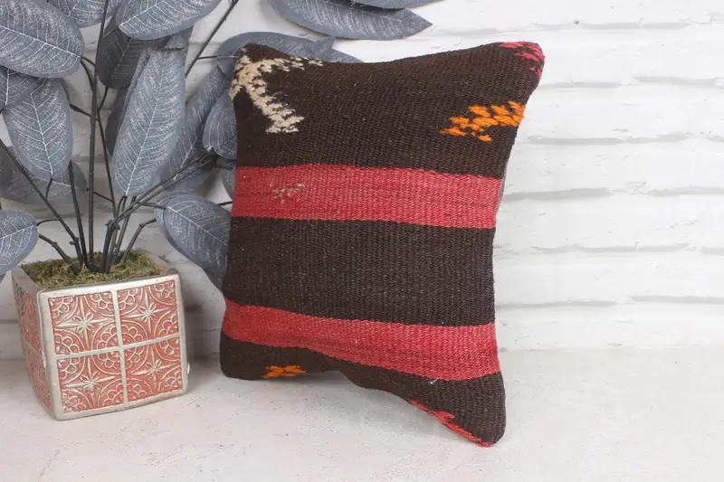 Cozy Throw Pillow Sham, 12x12 Brown Cushion Case, Ethnical Kilim Rug Pillow, Pillow for Couch, Vintage Kilim Pillow, Pillow Cover - 3