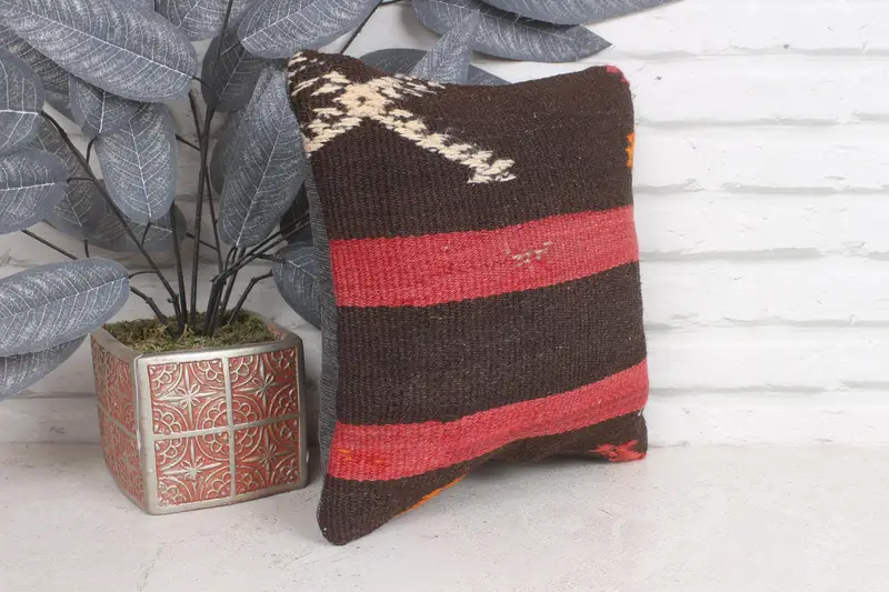 Cozy Throw Pillow Sham, 12x12 Brown Cushion Case, Ethnical Kilim Rug Pillow, Pillow for Couch, Vintage Kilim Pillow, Pillow Cover - 4