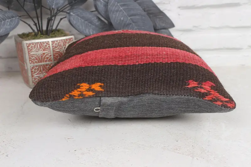 Cozy Throw Pillow Sham, 12x12 Brown Cushion Case, Ethnical Kilim Rug Pillow, Pillow for Couch, Vintage Kilim Pillow, Pillow Cover - 5