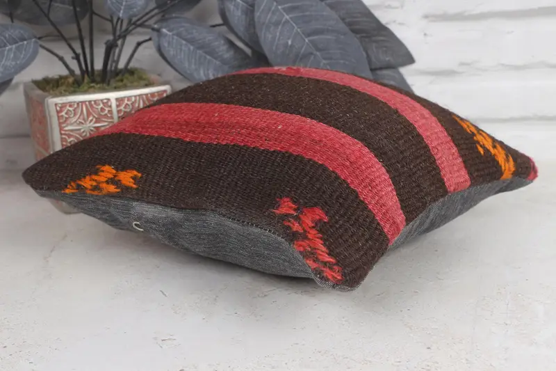 Cozy Throw Pillow Sham, 12x12 Brown Cushion Case, Ethnical Kilim Rug Pillow, Pillow for Couch, Vintage Kilim Pillow, Pillow Cover - 6