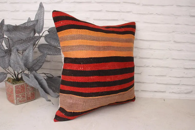 Interior Designer Pillow, Cushion Case, Boho Pillow, 20x20 Red Pillow Case, Ottoman Cushion, Ethnical Kilim Rug Pillow - 3