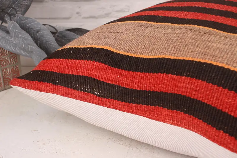 Interior Designer Pillow, Cushion Case, Boho Pillow, 20x20 Red Pillow Case, Ottoman Cushion, Ethnical Kilim Rug Pillow - 6