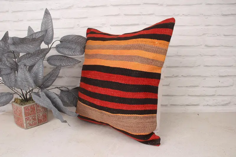 Interior Designer Pillow, Cushion Case, Boho Pillow, 20x20 Red Pillow Case, Ottoman Cushion, Ethnical Kilim Rug Pillow - 4