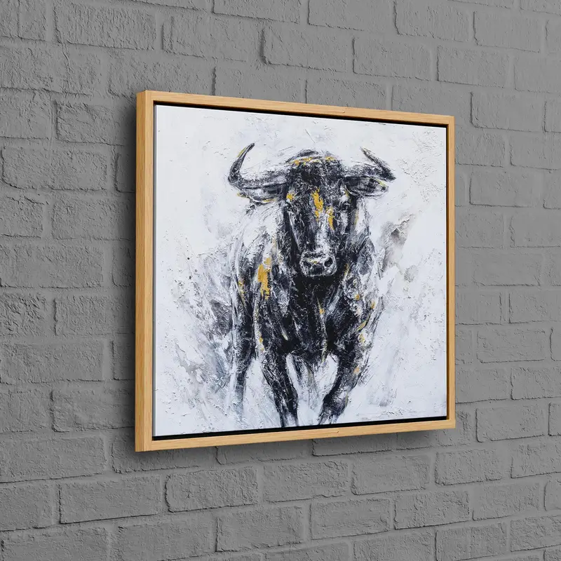 Lienzo moderno de toro negro: arte abstracto para la cueva de tu hombre