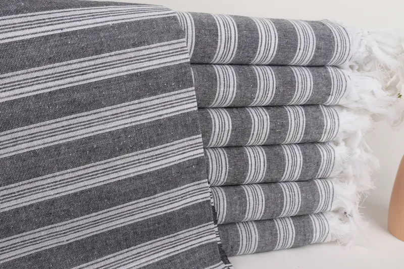 Turkish Towel Custom Beach Towel Black Striped 40x71 Inches
