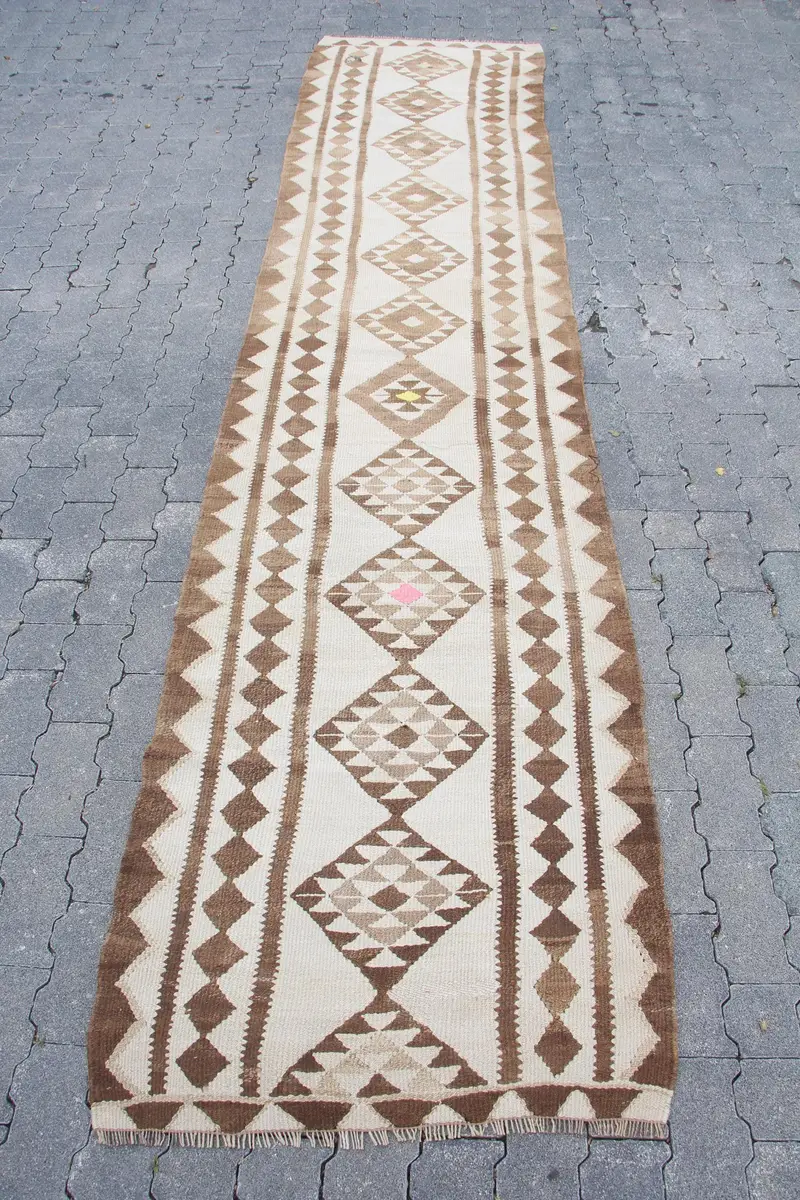 Zarif Bej Ombré Halı, 2,7x11,9 ft Şık Dekor