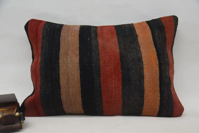 Funda de almohada a rayas, regalo tejido a mano marrón, almohada de 16.0 x 24.0 in - 1
