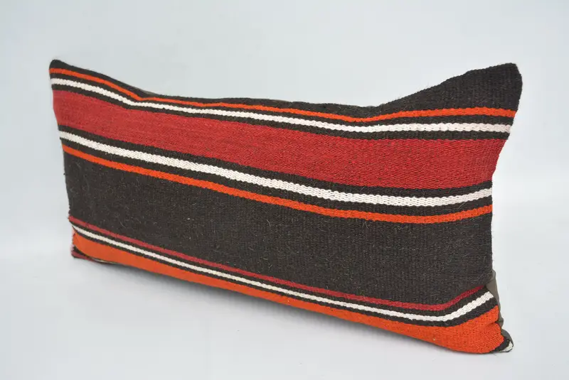 Kilim Rug Pillow Sham, Cushion Case, 12x24 Red Pillow, Kilim Cushion Sham, Home Decor Pillow, Turkish Bench Pillow Cover, Pillow for Sofa - 4