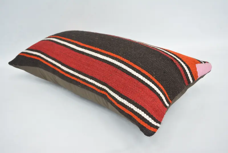 Kilim Rug Pillow Sham, Cushion Case, 12x24 Red Pillow, Kilim Cushion Sham, Home Decor Pillow, Turkish Bench Pillow Cover, Pillow for Sofa - 6