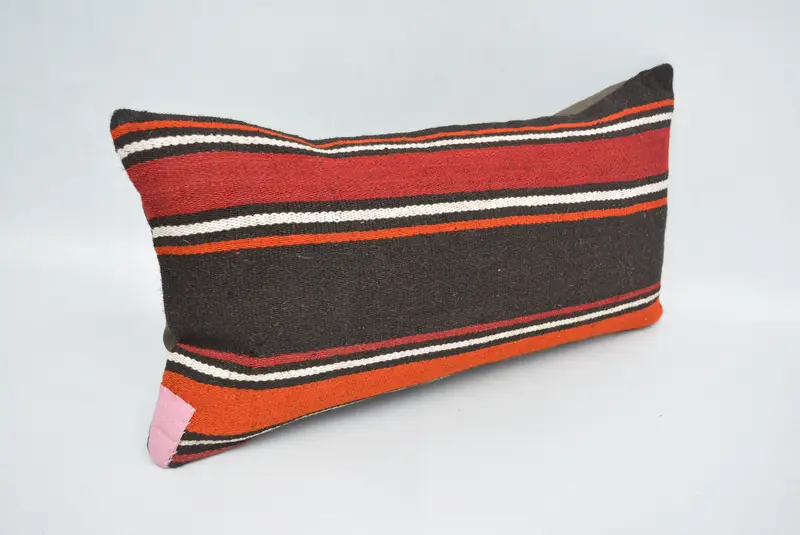 Kilim Rug Pillow Sham, Cushion Case, 12x24 Red Pillow, Kilim Cushion Sham, Home Decor Pillow, Turkish Bench Pillow Cover, Pillow for Sofa - 3
