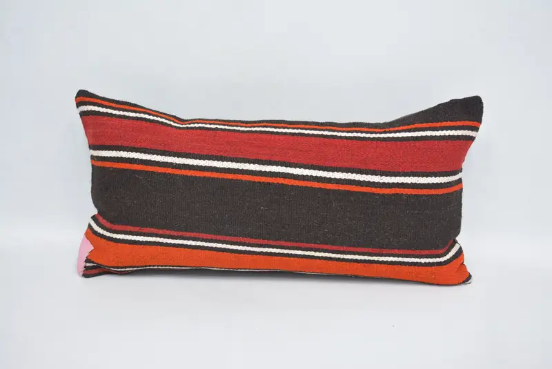 Kilim Rug Pillow Sham, Cushion Case, 12x24 Red Pillow, Kilim Cushion Sham, Home Decor Pillow, Turkish Bench Pillow Cover, Pillow for Sofa - 1