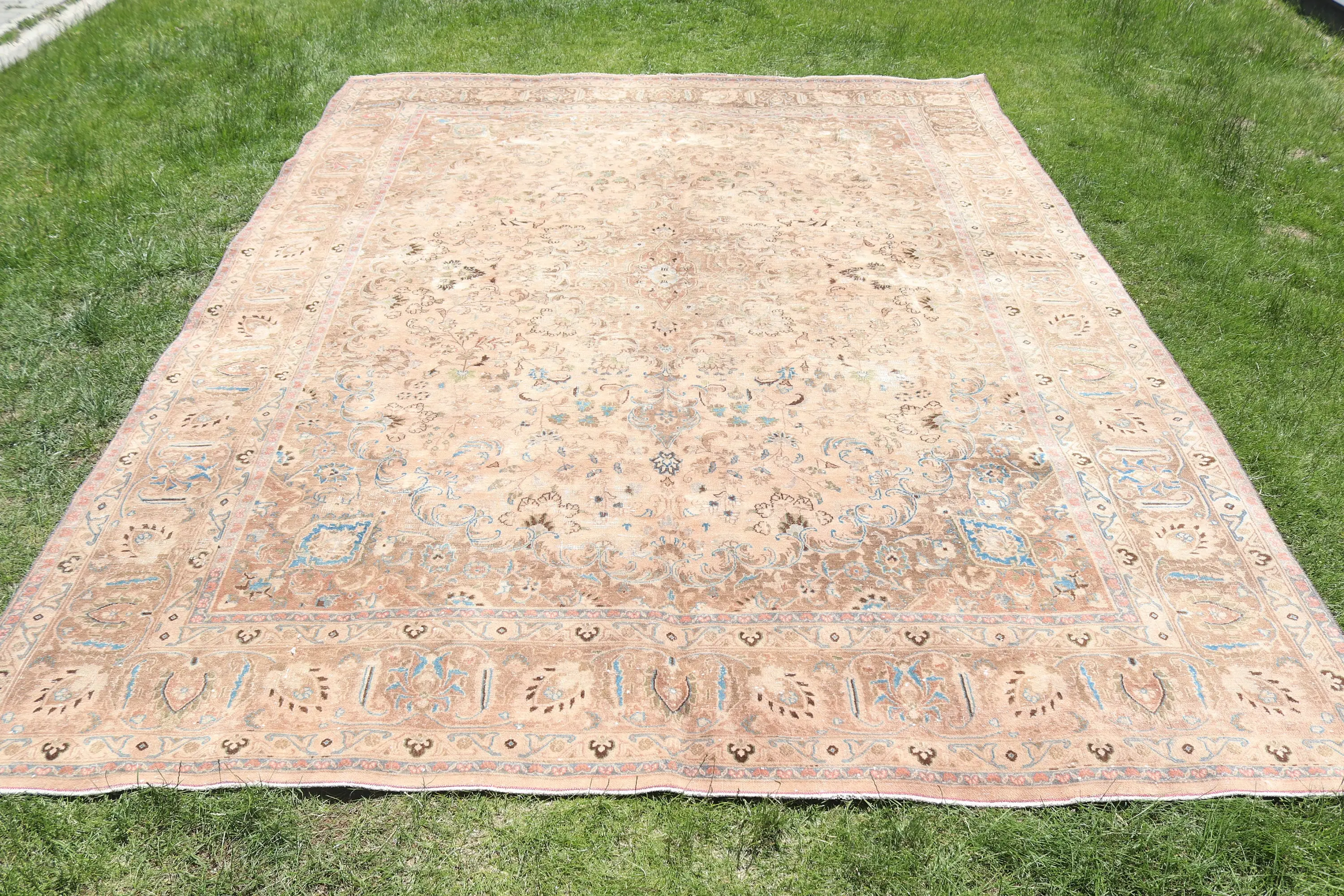 9,2x12,4 ft türkischer Teppich, Vintage Teppich, brauner Ombré Wollteppich - 1
