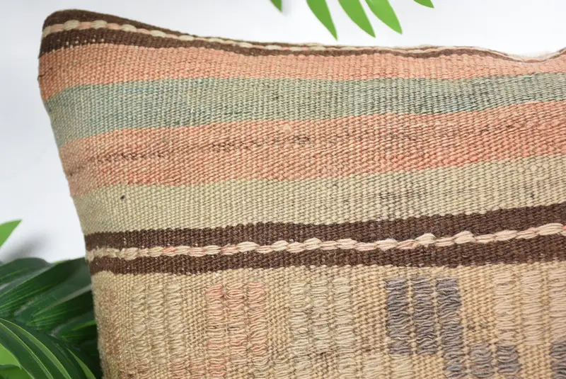 Rustic Cushion, Cushion Cover, 16x16 Beige Pillow, Vintage Kilim Pillow, Kilim Cushion Sham, Throw Kilim Pillow, Ethnic Throw Cushion Cover - 2