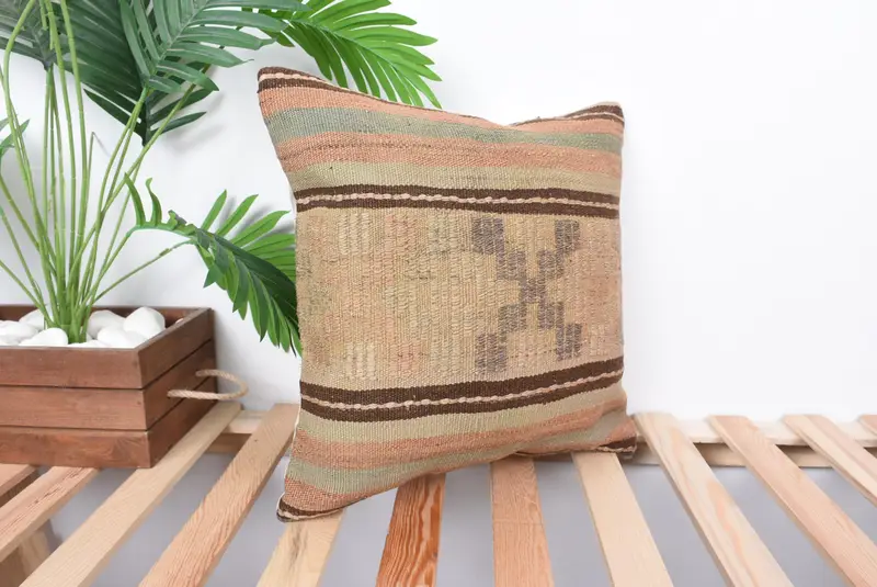 Rustic Cushion, Cushion Cover, 16x16 Beige Pillow, Vintage Kilim Pillow, Kilim Cushion Sham, Throw Kilim Pillow, Ethnic Throw Cushion Cover - 4