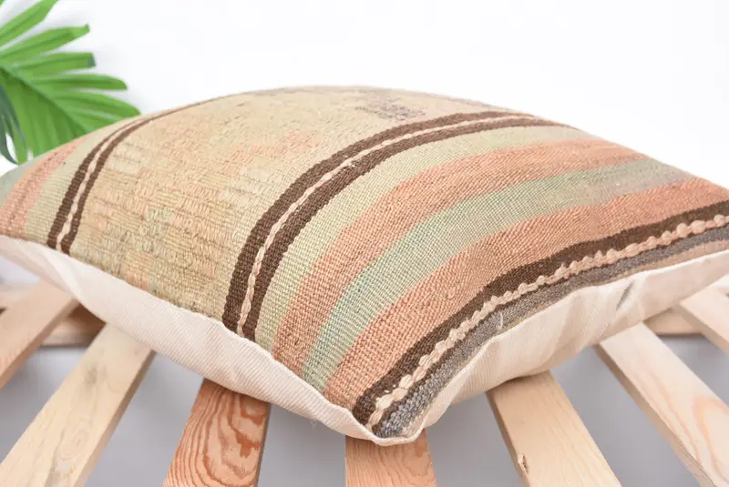 Rustic Cushion, Cushion Cover, 16x16 Beige Pillow, Vintage Kilim Pillow, Kilim Cushion Sham, Throw Kilim Pillow, Ethnic Throw Cushion Cover - 6