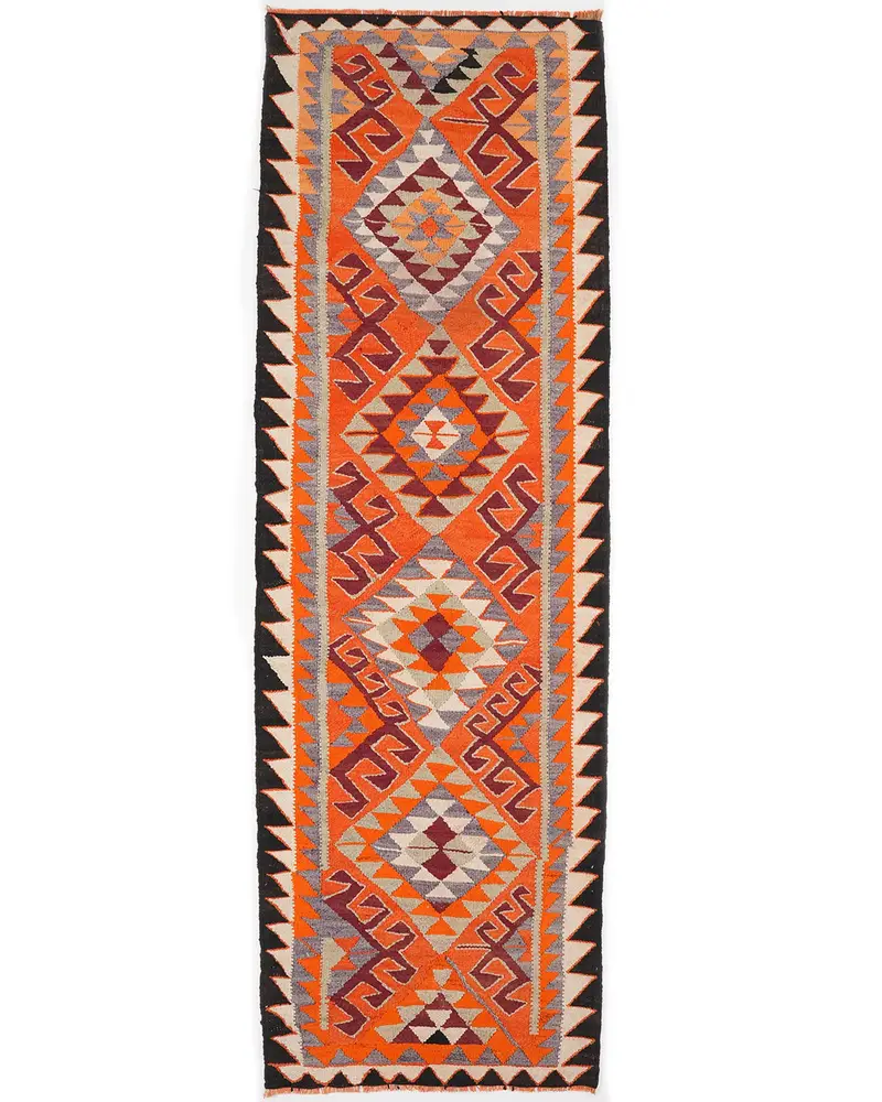 オレンジ & ブルー サウスウェスタン ラグ、3.2x10 フィートの鮮やかな装飾