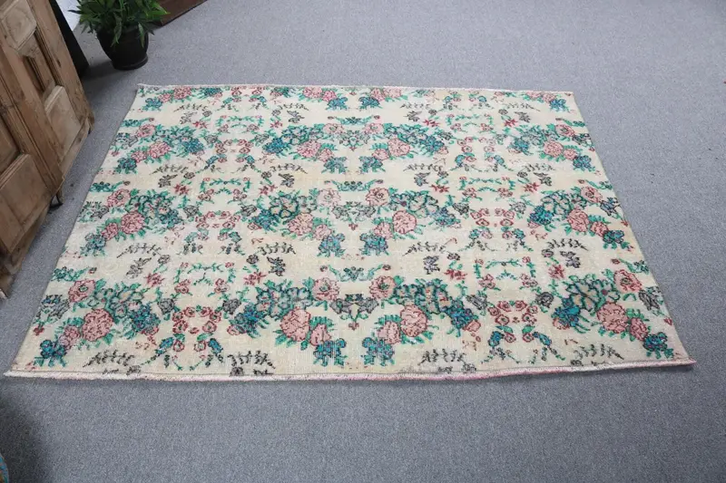 Vintage Türk Oushak Halısı 5,9x4,3 ft (180x131 cm), Mavi Patchwork Yün Halı - 1