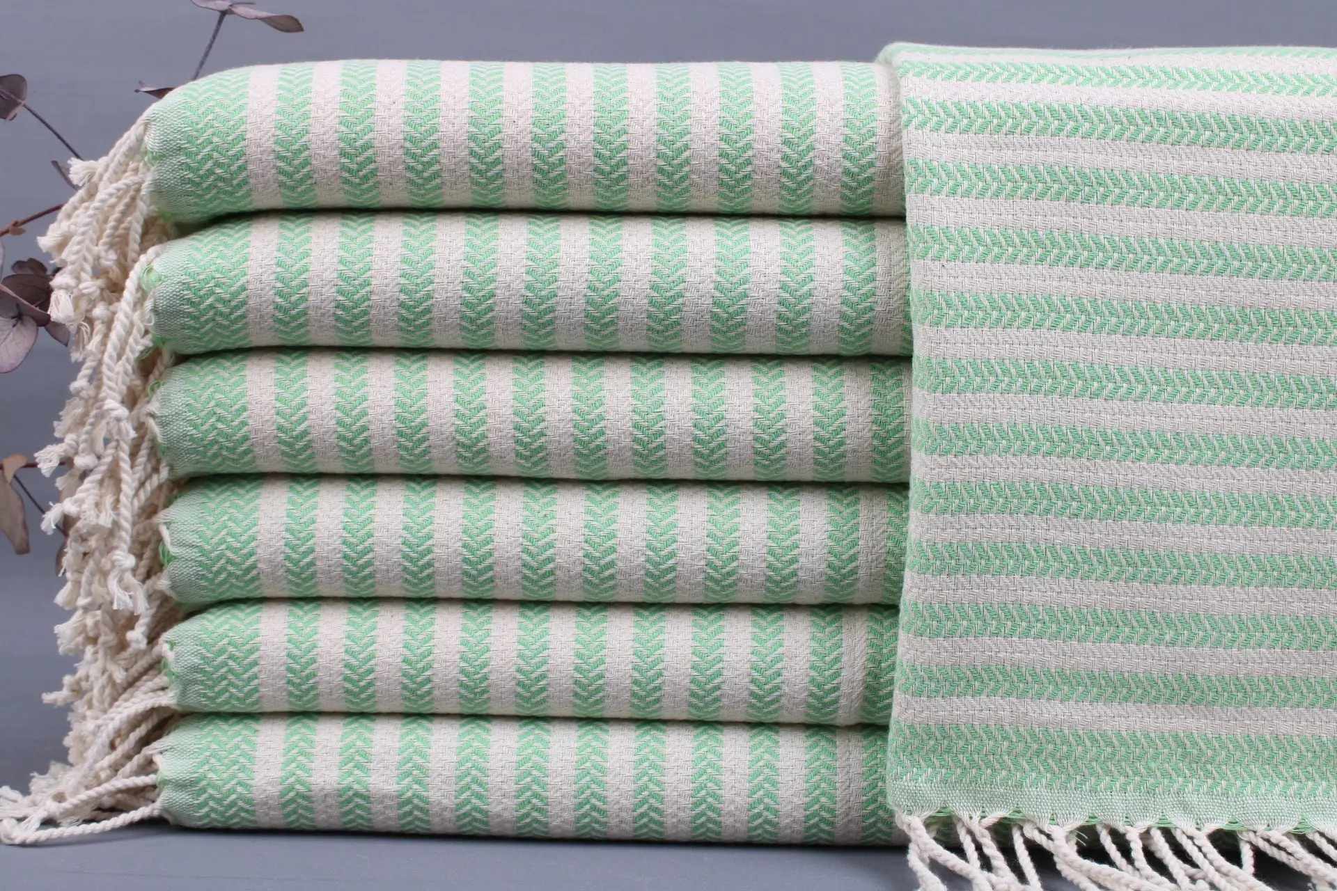 Yüz Havlusu Yeşil Mutfak Havlusu Chevron Havlu 18x40 İnç - 1