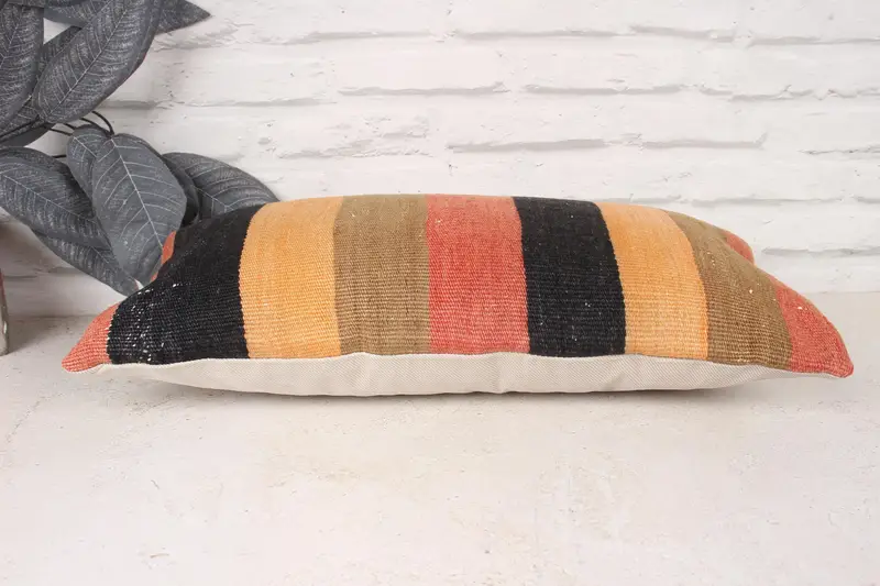 Kilim Cushion Sham, Vintage Kilim Throw Pillow, Cotton Cushion Case, 10x20 Red Pillow, Cushion Case, Pillow for Sofa, Natural Pillow Sham - 5