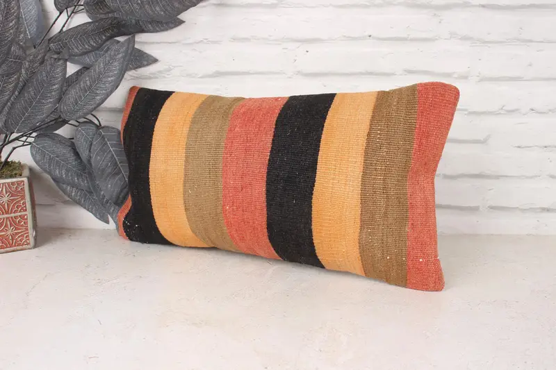 Kilim Cushion Sham, Vintage Kilim Throw Pillow, Cotton Cushion Case, 10x20 Red Pillow, Cushion Case, Pillow for Sofa, Natural Pillow Sham - 4