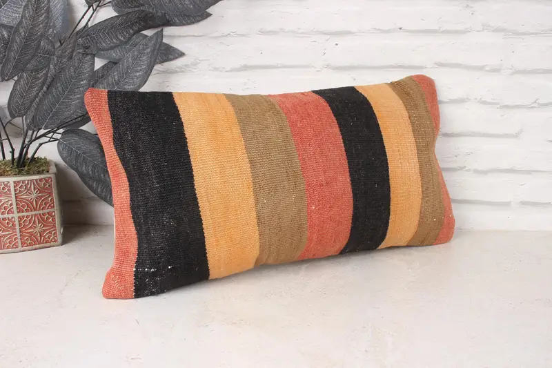 Kilim Cushion Sham, Vintage Kilim Throw Pillow, Cotton Cushion Case, 10x20 Red Pillow, Cushion Case, Pillow for Sofa, Natural Pillow Sham - 3