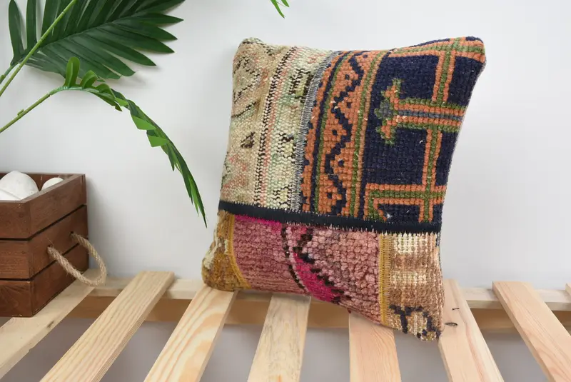Armchair Cushion Cover, Pillow Sham, Ethnical Kilim Rug Pillow, Gift Pillow, Vintage Kilim Throw Pillow, 12x12 Blue Pillow Cover - 5