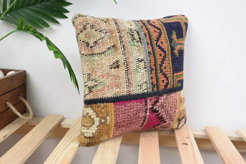 Armchair Cushion Cover, Pillow Sham, Ethnical Kilim Rug Pillow, Gift Pillow, Vintage Kilim Throw Pillow, 12x12 Blue Pillow Cover - 4