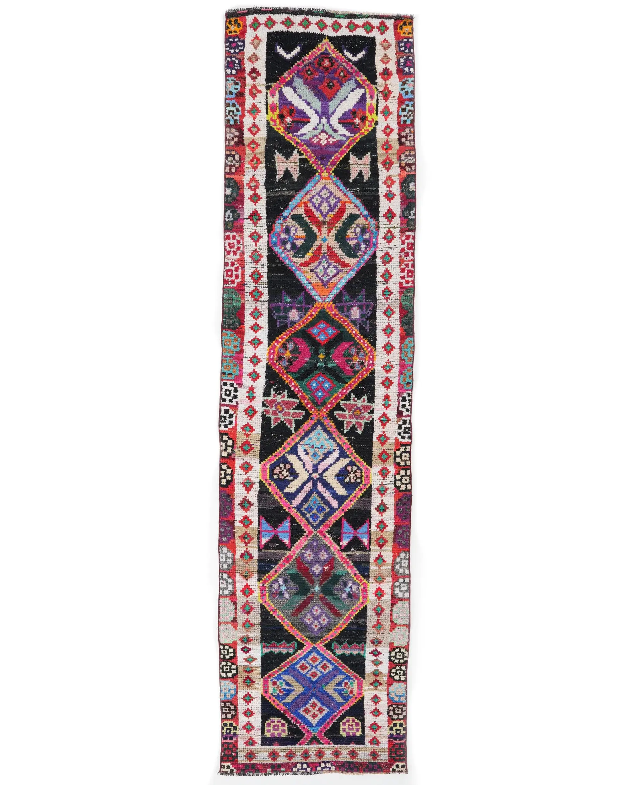 Turkish Vintage Rug, 2.4x9.8 ft Runner Rug, Red Blue Rug - 1