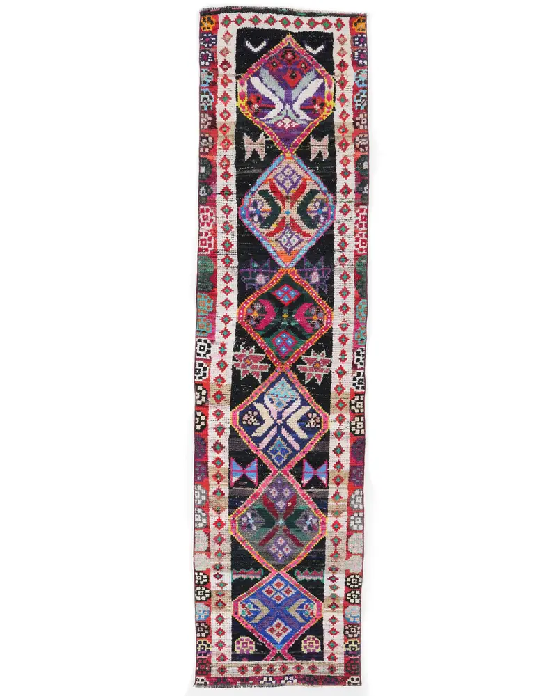 Siyah, Gökkuşağı Halı 2,4x9,8 ft - Modern, Canlı Dekor