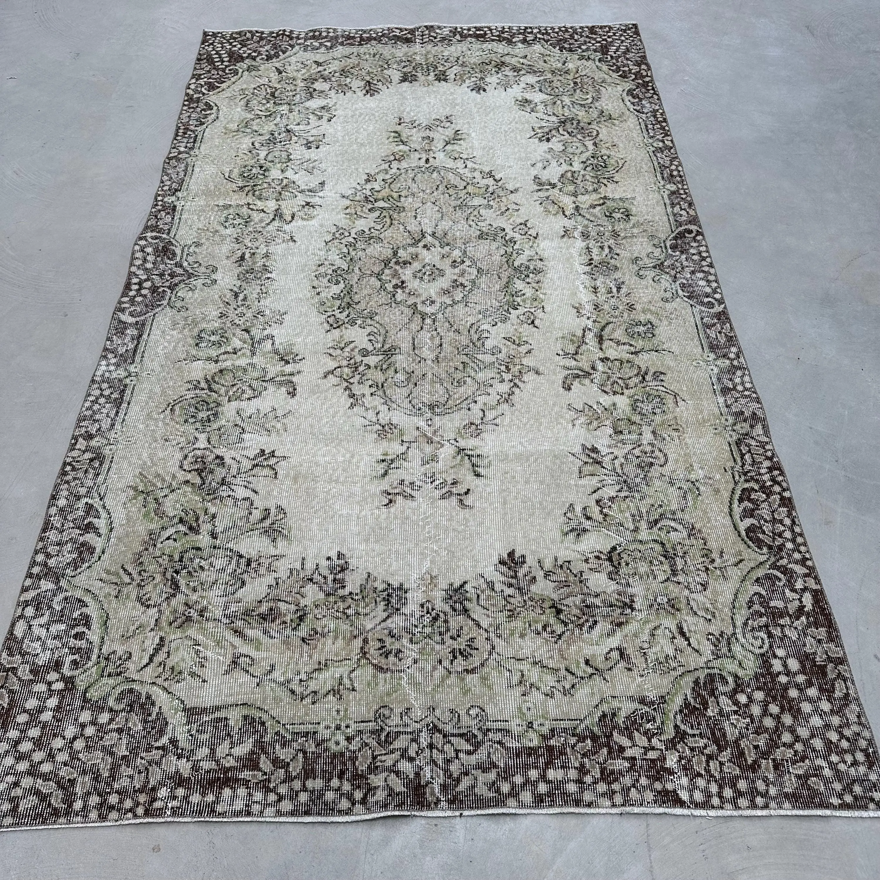 Türk 5.1x8.8 ft Halı, Büyük Vintage Halı, Gri Puantiyeli Yün Halı - 1