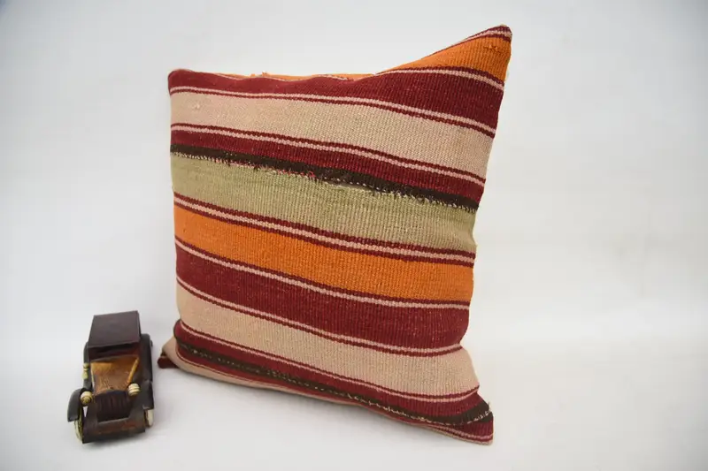 Home Decor Pillow, Handmade Kilim Cushion, Pillow Case, Office Chair Cushion Cover, 18x18 Red Pillow Case, Vintage Kilim Throw Pillow - 3