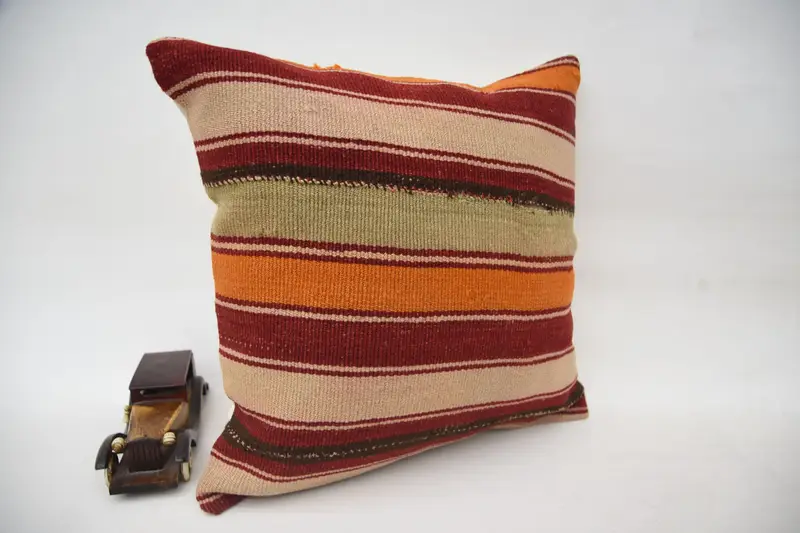Home Decor Pillow, Handmade Kilim Cushion, Pillow Case, Office Chair Cushion Cover, 18x18 Red Pillow Case, Vintage Kilim Throw Pillow - 2