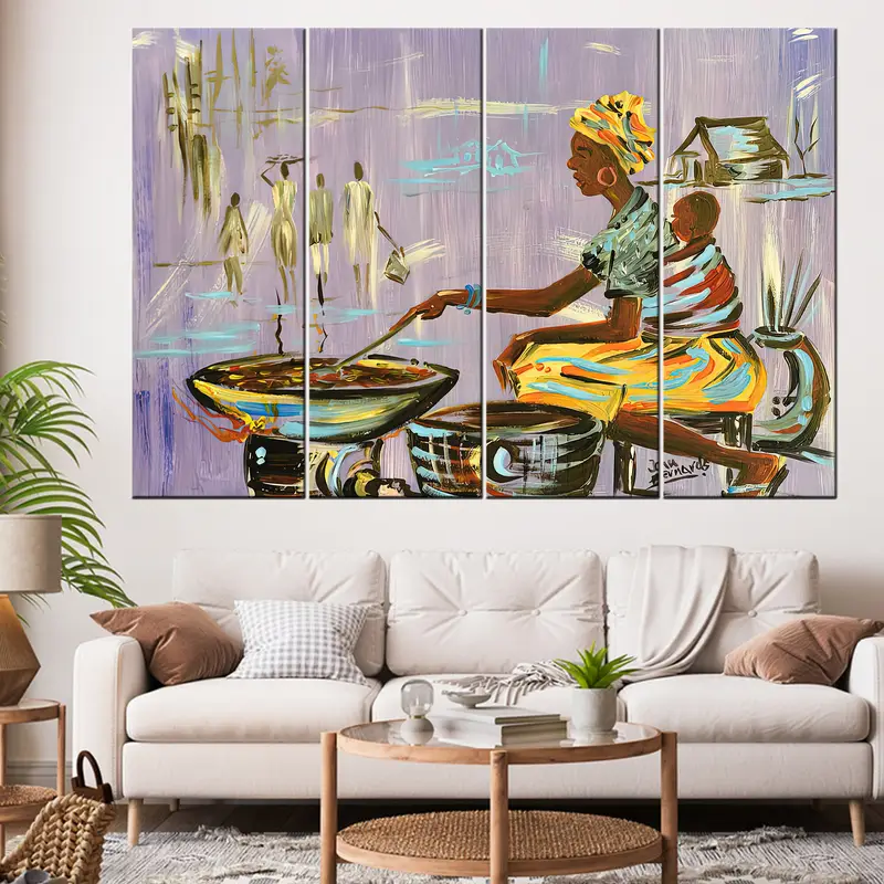Nigerian Mum Painting, Nigerian Street Food Art, Nigerian Abstract Art, Nigerian Art Prints, Worker Mother Canvas, Strong Woman Wall Decor - 2