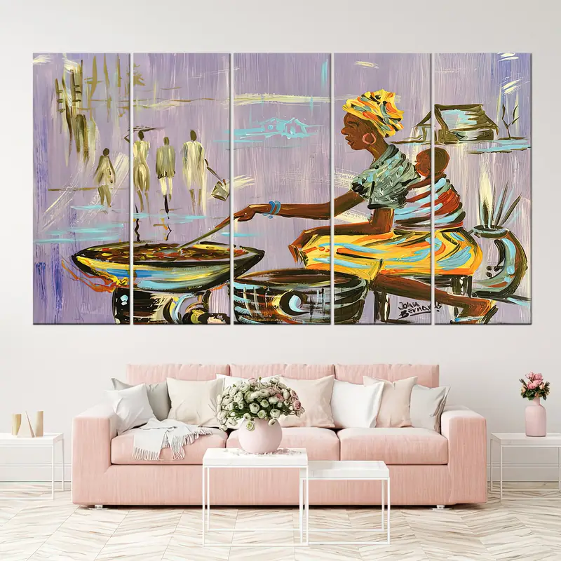 Nigerian Mum Painting, Nigerian Street Food Art, Nigerian Abstract Art, Nigerian Art Prints, Worker Mother Canvas, Strong Woman Wall Decor - 1