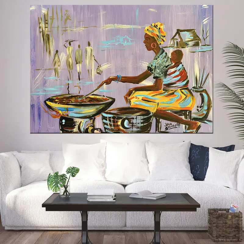 Nigerian Mum Painting, Nigerian Street Food Art, Nigerian Abstract Art, Nigerian Art Prints, Worker Mother Canvas, Strong Woman Wall Decor - 4