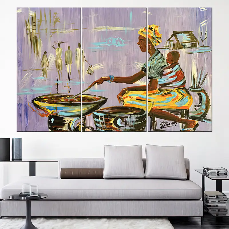 Nigerian Mum Painting, Nigerian Street Food Art, Nigerian Abstract Art, Nigerian Art Prints, Worker Mother Canvas, Strong Woman Wall Decor - 3