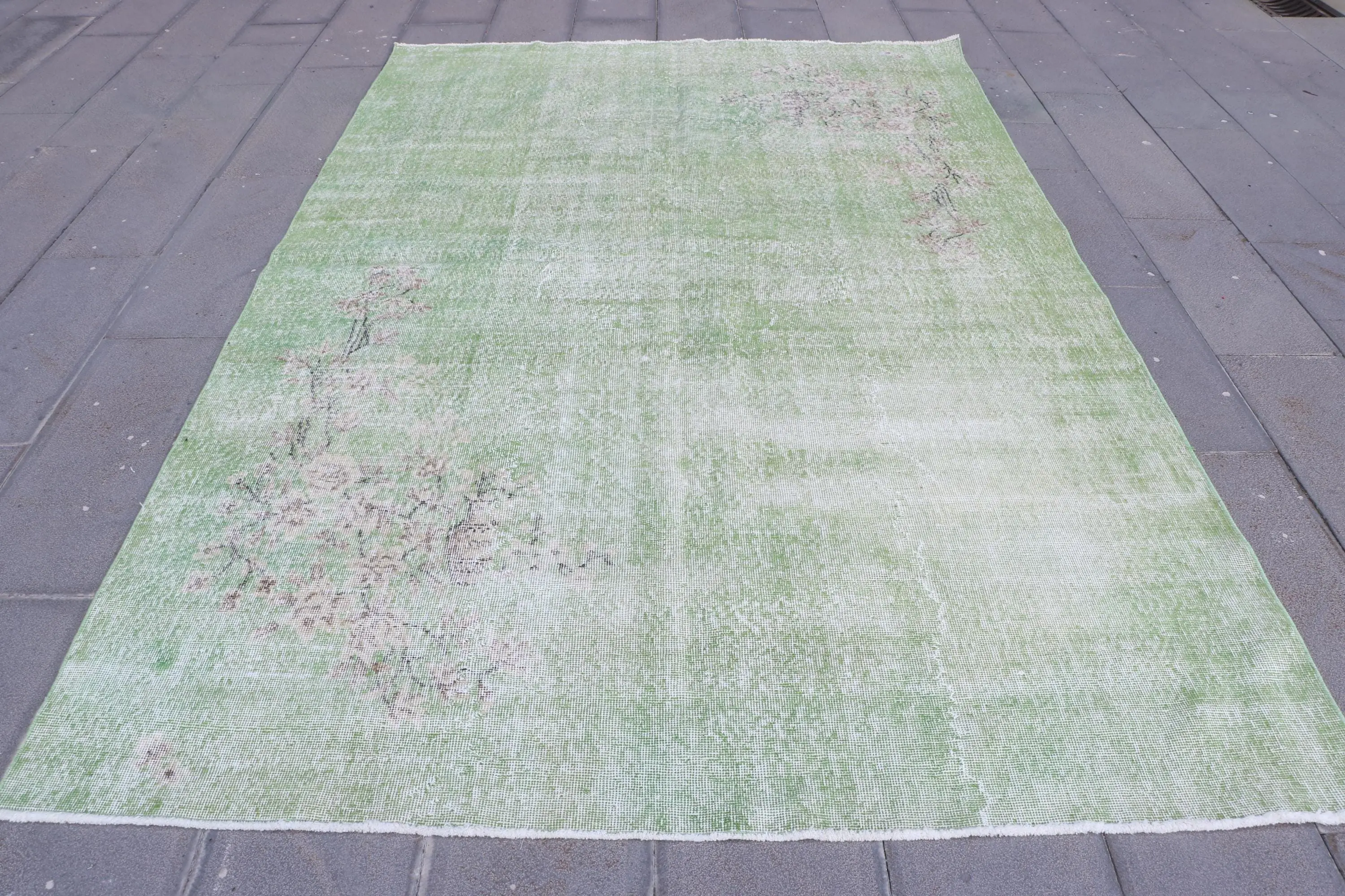 6,4x9,8 ft türkischer Vintage Teppich, großer Teppich, grüner abstrakter Teppich - 1