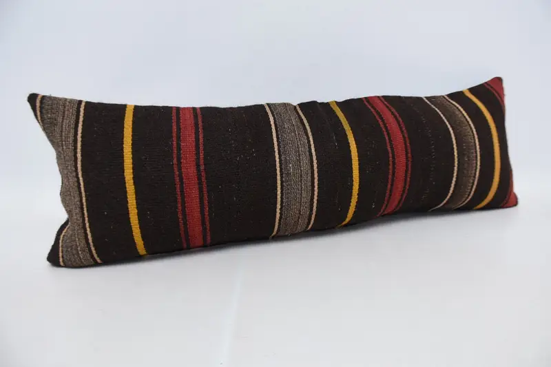 Throw Kilim Pillow, Luxury Cushion Case, Ethnical Kilim Rug Pillow, 12x36 Brown Cushion Cover, Vintage Kilim Throw Pillow, Cushion Cover - 3