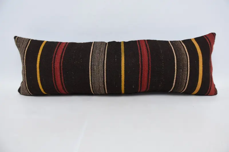 Throw Kilim Pillow, Luxury Cushion Case, Ethnical Kilim Rug Pillow, 12x36 Brown Cushion Cover, Vintage Kilim Throw Pillow, Cushion Cover - 1